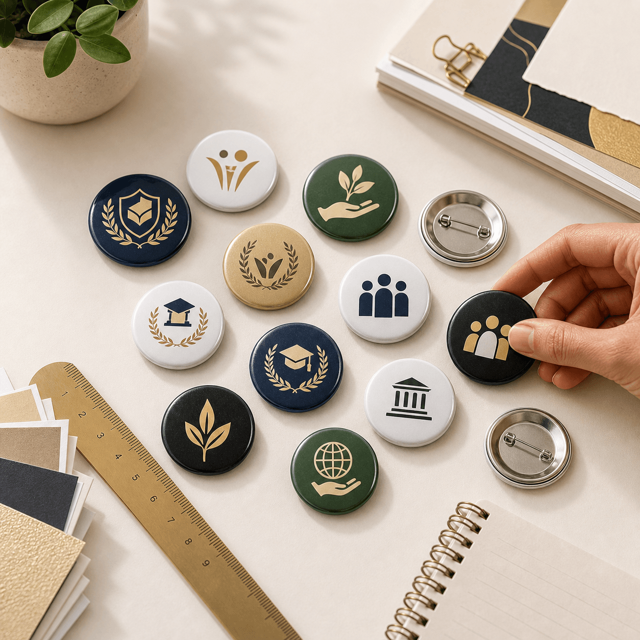 A collection of colourful round custom badges